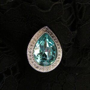 Faux Blue Topaz Faux Paraiba Tourmaline & Faux Diamond Silver Tone Ring Size 10